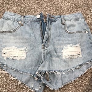 Light denim shorts.